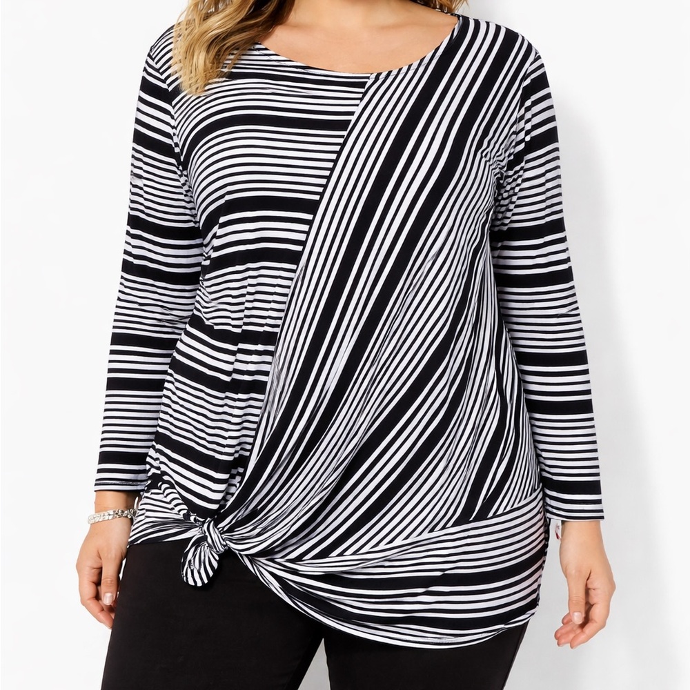 Inc International Concepts Black White Flattering Stripes Liquid Knit Top XXL